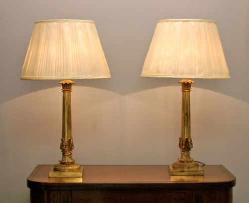 A Fine Pair of French, Brass and Gilt Lacquered Table Lamps