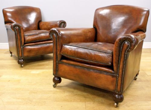 A Pair of 1930'S Leather Club Chairs