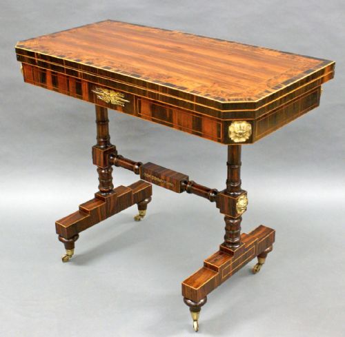 A Regency Rosewood, Burl Yew Wood and Cormandel Card Table