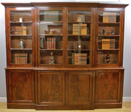 A William IV Flame Mahogany Breakfront Library Bookcase