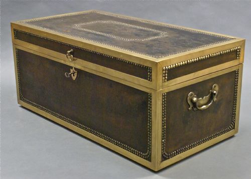 English Campaign Leather and Camphor Wood Trunk