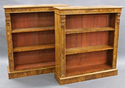 A Pair of Burl Walnut Bookcases