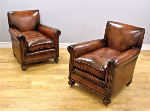 A Fine Pair of 1920'S Leather Club Chairs