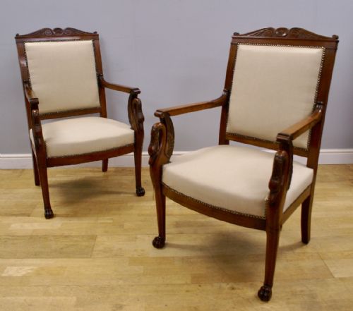 A Fine Pair of Swedish Carved Mahogany Arm Chairs