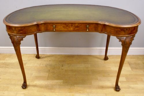 An Attractive Burl Walnut, Kidney Shape Desk