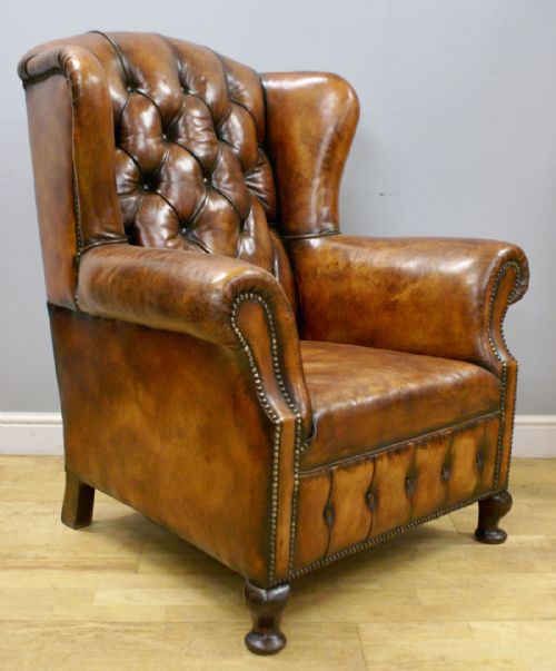 A Large & Very Comfortable Leather Upholstered Wing Chair