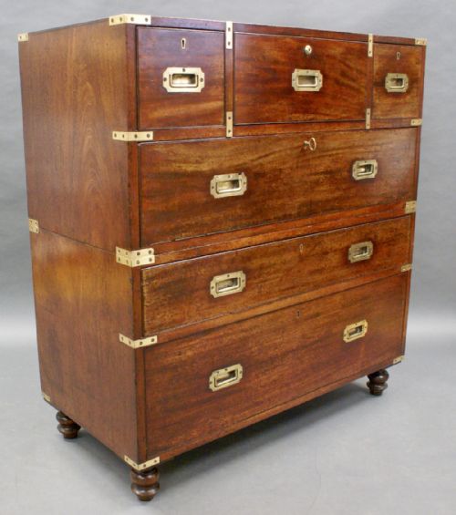 An Exceptionally Original Mahogany Military Secretaire Chest of Drawers