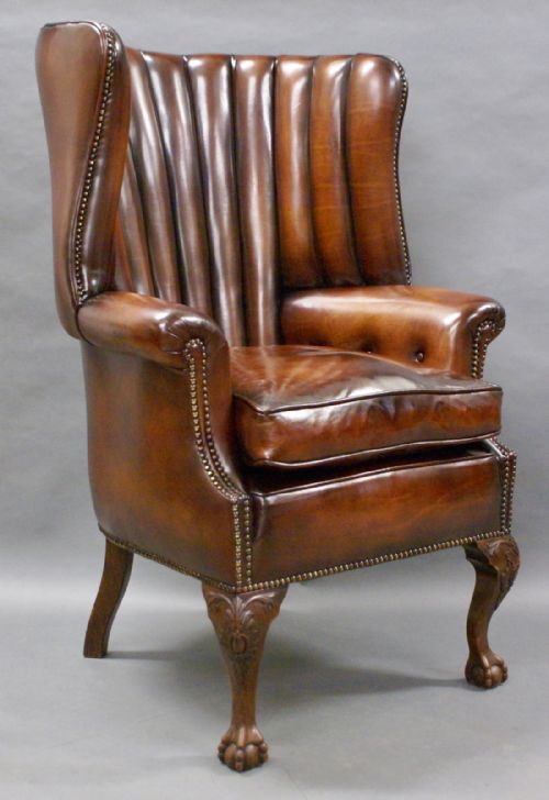 A George II Style Leather Upholstered Wing Chair