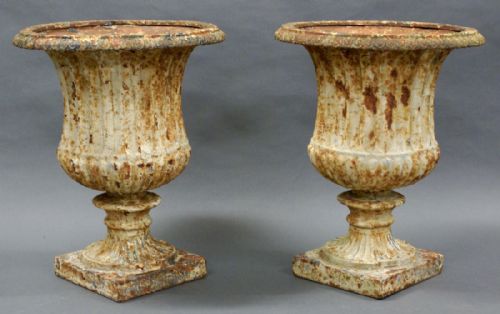 A Pair of 19th Century Cast Iron Garden Urns