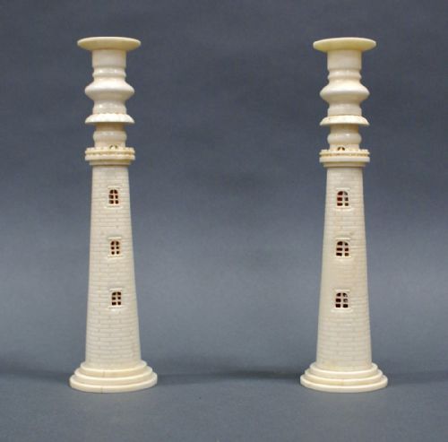A Pair of Anglo-indian Bone Candlesticks