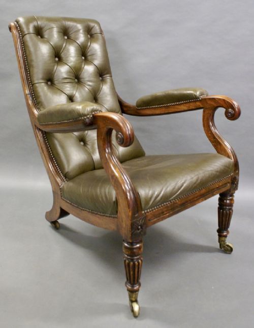 A Regency Period Buttoned Leather Arm Chair