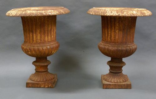 A Pair of Cast Iron Garden Urns