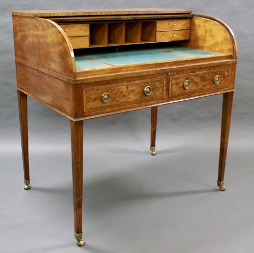 A Sheraton Period, Satinwood Cylinder Desk