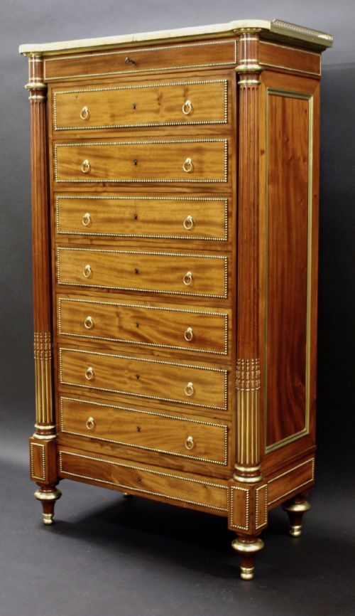 A Fine French Mahogany Semainier (Tall Chest)
