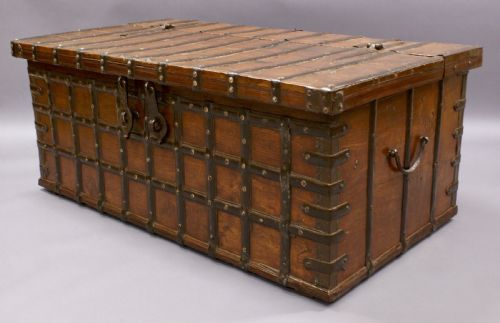 A Handsome Indian, Teak & Steel Banded Trunk
