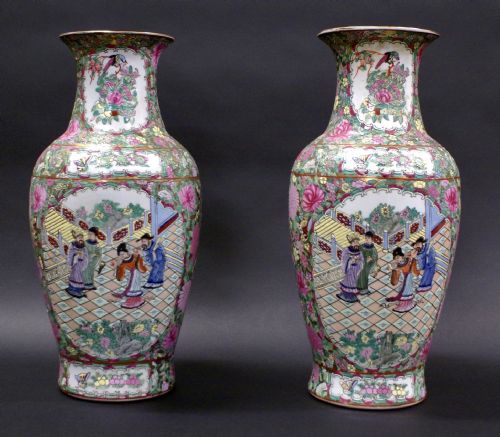 A Pair of 19th Century Canton Famille Rose Vases