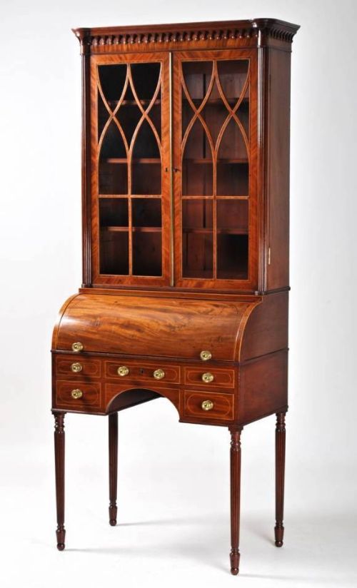 An Elegant George III Mahogany Cylinder Bookcase.