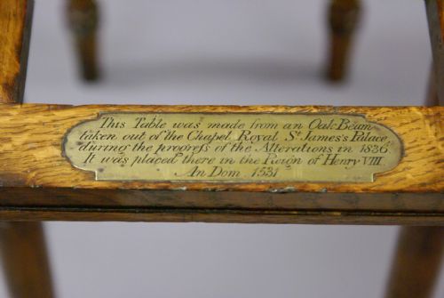fig 1. An oak work table from St. James's Palace
