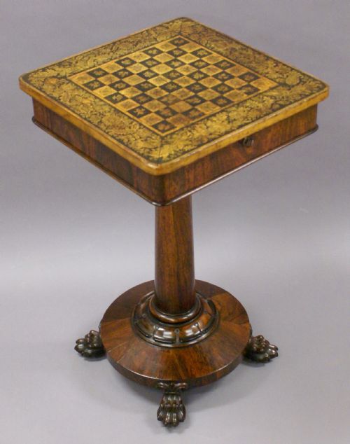 A Regency Rosewood and Pen-work Chess Table