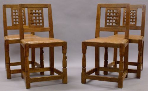 Robert "Mouseman" Thompson Set of Four Oak Chairs.