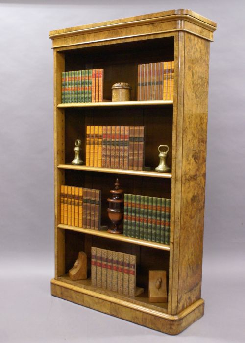 A Victorian Burl Walnut Open Bookcase
