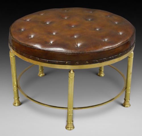 A Large Circular Brass & Leather Stool