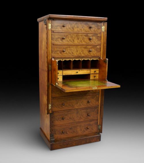 A Flame Mahogany, Secretaire Wellington Chest