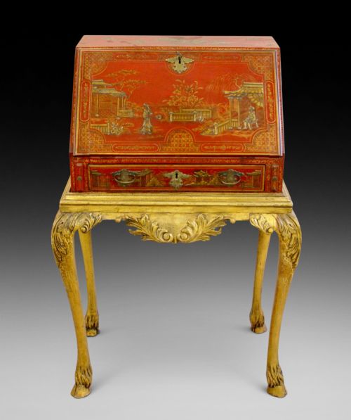 A Red Japanned Bureau on Stand