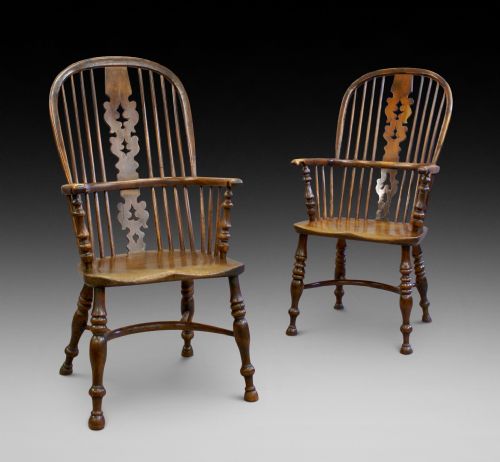 A Matched Pair of Yew Wood Arm Chairs