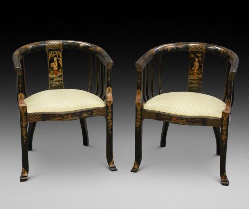 A Pair of Chinoiserie Tub Arm Chairs