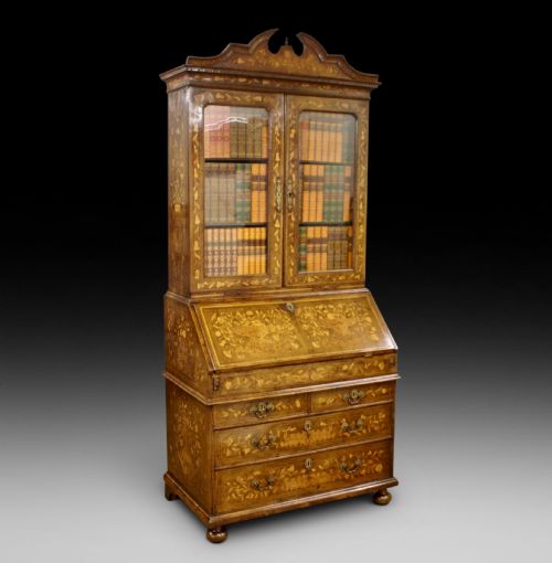 18th Century Marquetry Bureau Bookcase