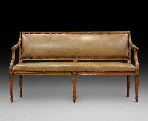 A Diminutive Walnut & Leather Bench.