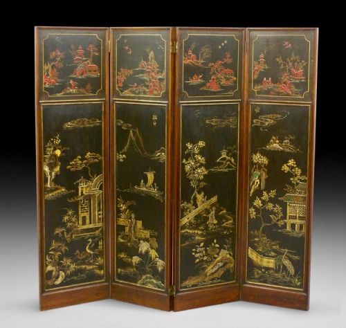 A Chinoserie 4 Fold Screen