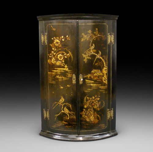 George II Bow Fronted Lacquer Corner Cupboard