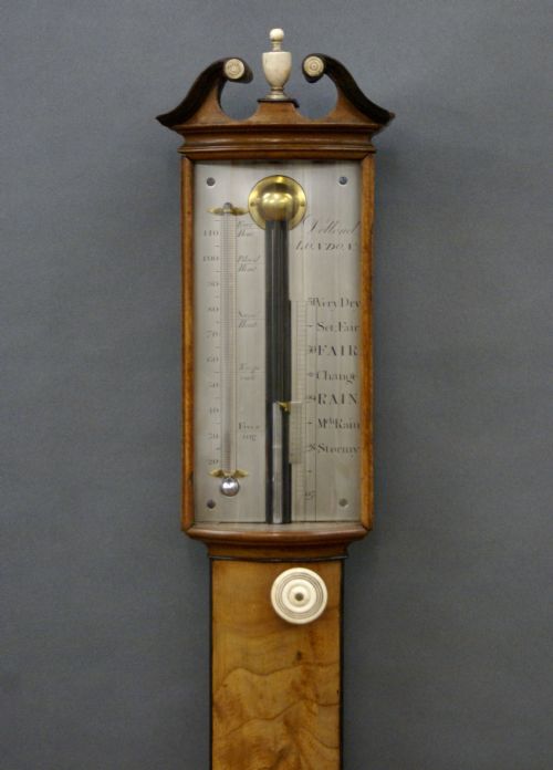 A GEORGE III MAHOGANY BOWFRONTED STICK BAROMETER - ADDITIONAL PHOTO 1