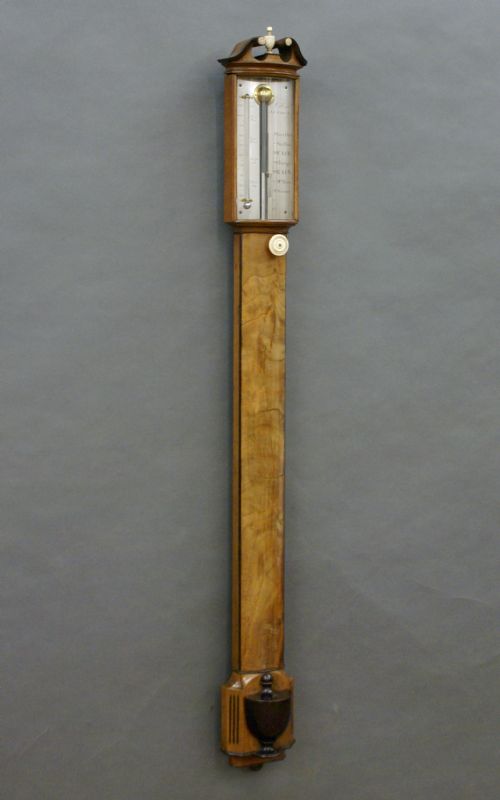 A GEORGE III MAHOGANY BOWFRONTED STICK BAROMETER - ADDITIONAL PHOTO 2