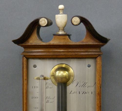 A GEORGE III MAHOGANY BOWFRONTED STICK BAROMETER - ADDITIONAL PHOTO 3