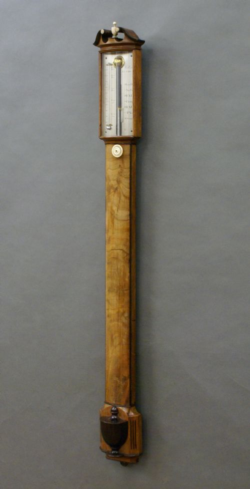 A GEORGE III MAHOGANY BOWFRONTED STICK BAROMETER - ADDITIONAL PHOTO 4