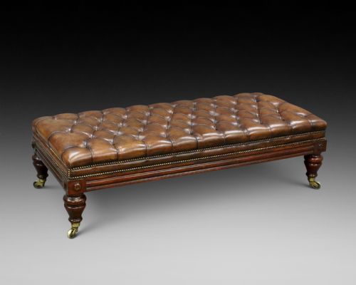 A Very Large Victorian Leather Upholstered Stool