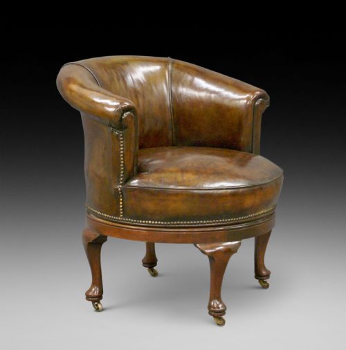 A Revolving Mahogany & Leather Desk Chair