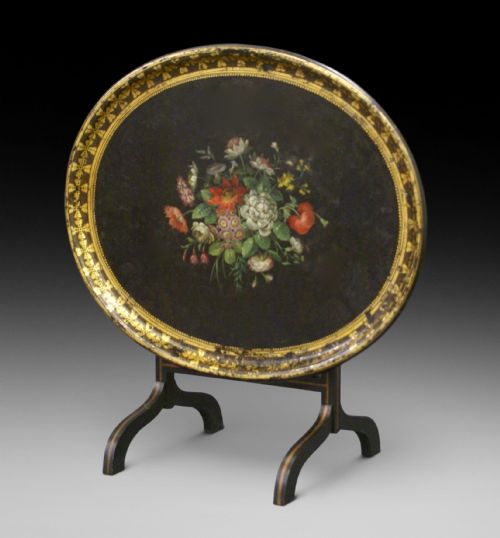 A Regency Papier Mache Tray on Stand
