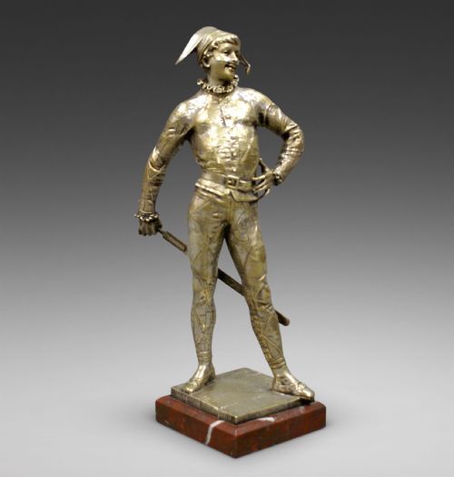 A Bronze Figure of a Harlequin by Emile Laporte