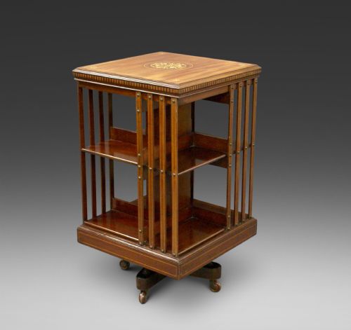 Inlaid Mahogany Revolving Bookcase Attributed to Maples & Co