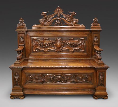 A Carved Walnut Hall Bench of Exceptional Quality