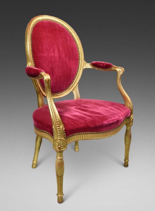 An Elegant 18th C Giltwood Adam Period  Arm Chair