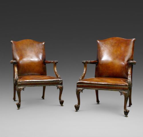 A Pair of Chippendale Style Gainsborough Chairs