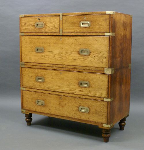 AN OAK MILITARY OR CAMPAIGN CHEST OF DRAWERS - ADDITIONAL PHOTO 2