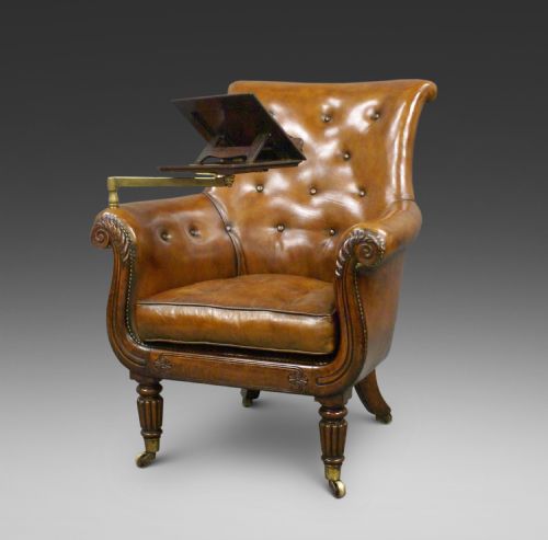 A Regency Leather Upholstered Reading Chair