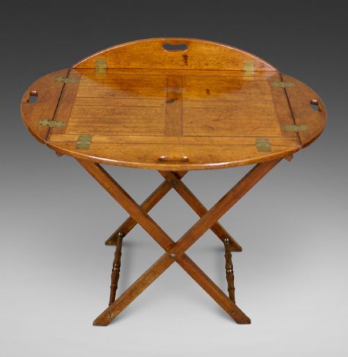 A 19thc Mahogany Folding Butlers Tray on Stand