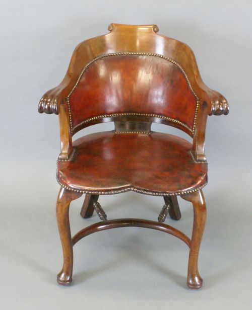 A WALNUT AND LEATHER ARM CHAIR - ADDITIONAL PHOTO 1